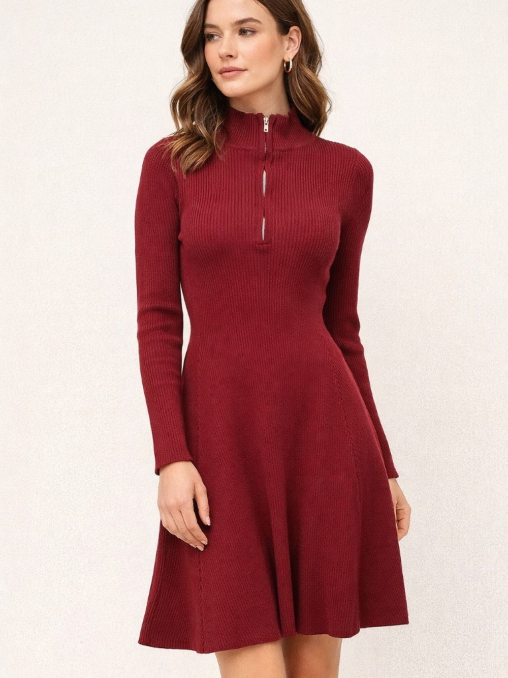 Riley & James Red Knit Dress Size L – Long Sleeve Fit & Flare Dress